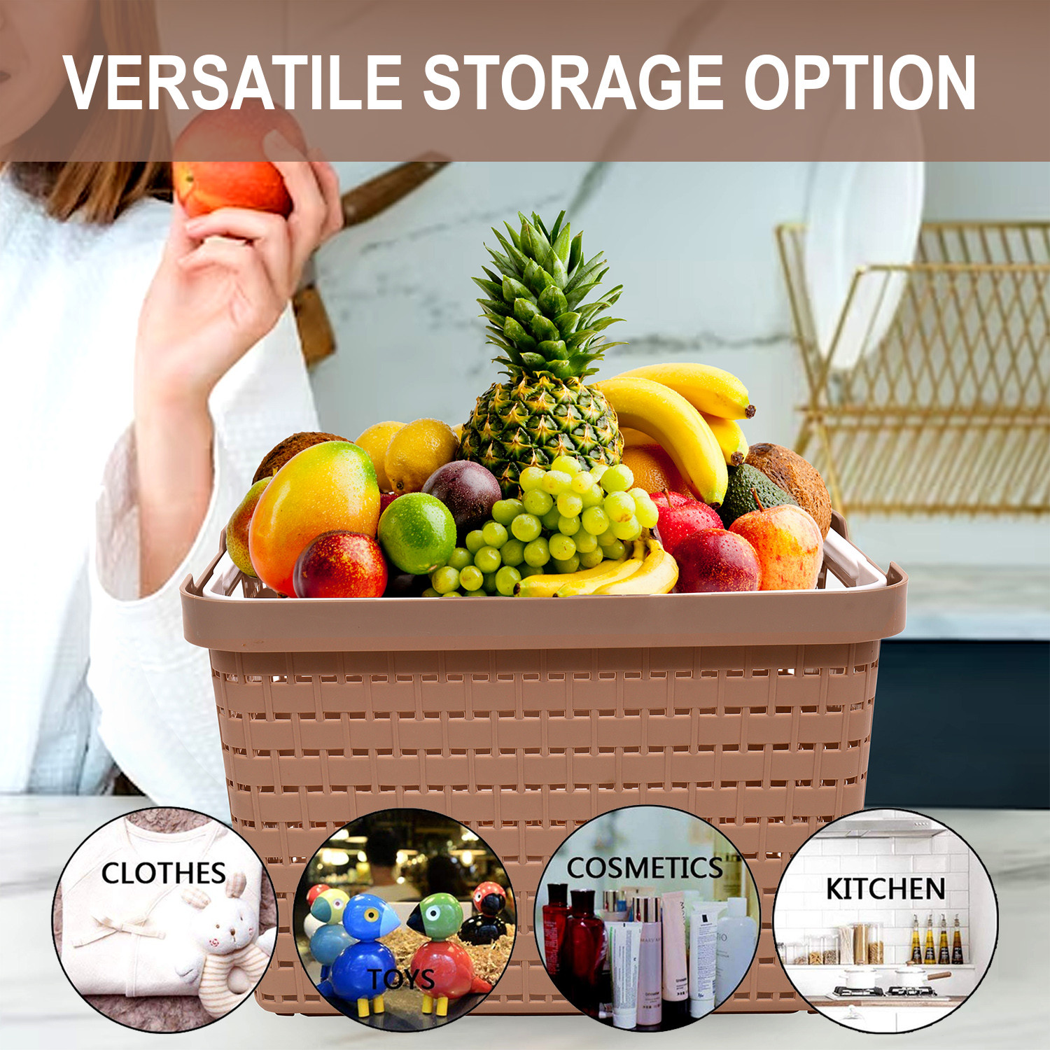 Kuber Industries Basket  Plastic Storage Basket for Fruits  Storage Basket for Picnic  Storage Basket for Kitchen  Stationery Storage Basket  FLORA-333  Large  Coffee