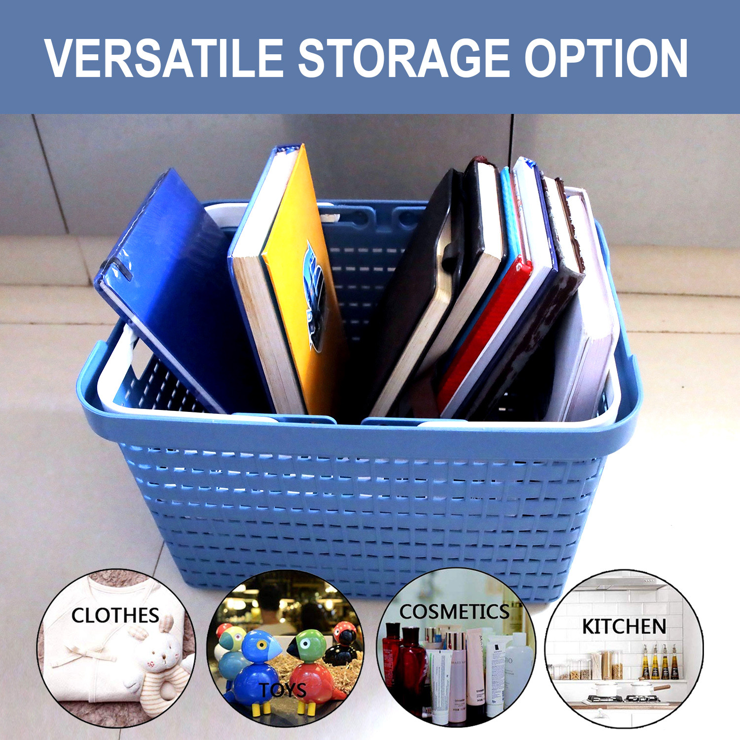 Kuber Industries Basket  Plastic Storage Basket for Fruits  Storage Basket for Picnic  Storage Basket for Kitchen  Stationery Storage Basket  FLORA-333  Large  Blue