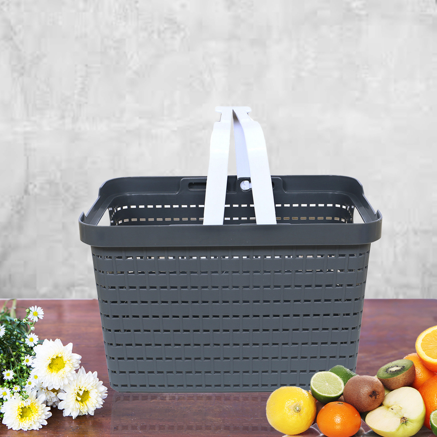 Kuber Industries Basket  Plastic Storage Basket for Fruits  Storage Basket for Picnic  Storage Basket for Kitchen  Stationery Storage Basket  FLORA-222  Gray