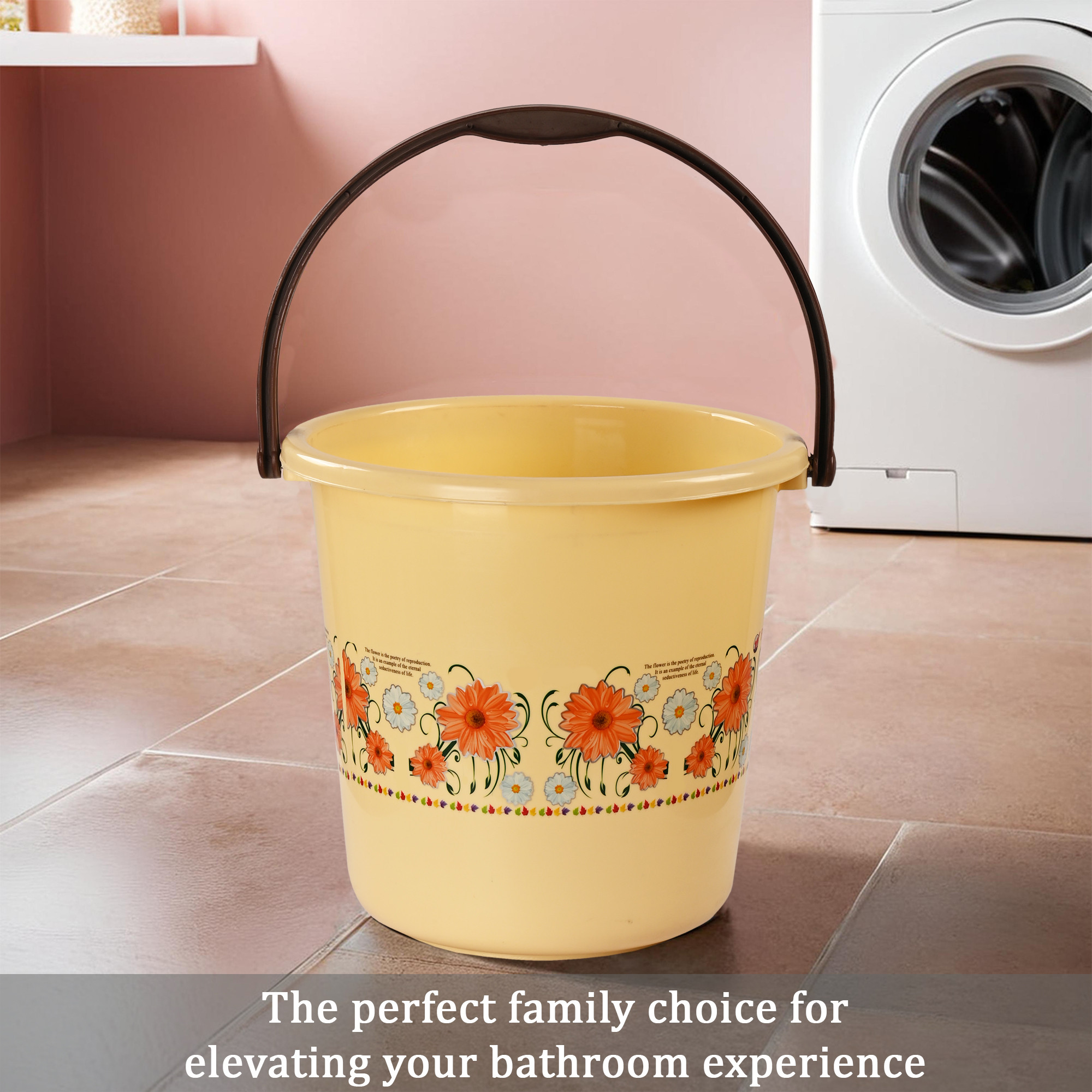 Kuber Industries Bath Bucket for Bathroom Kitchen  Home  18 Ltr Multipurpose Portable Storage Container Hot  Cold Water Bathing BucketBalti with Handle  Floral Printed - Cream