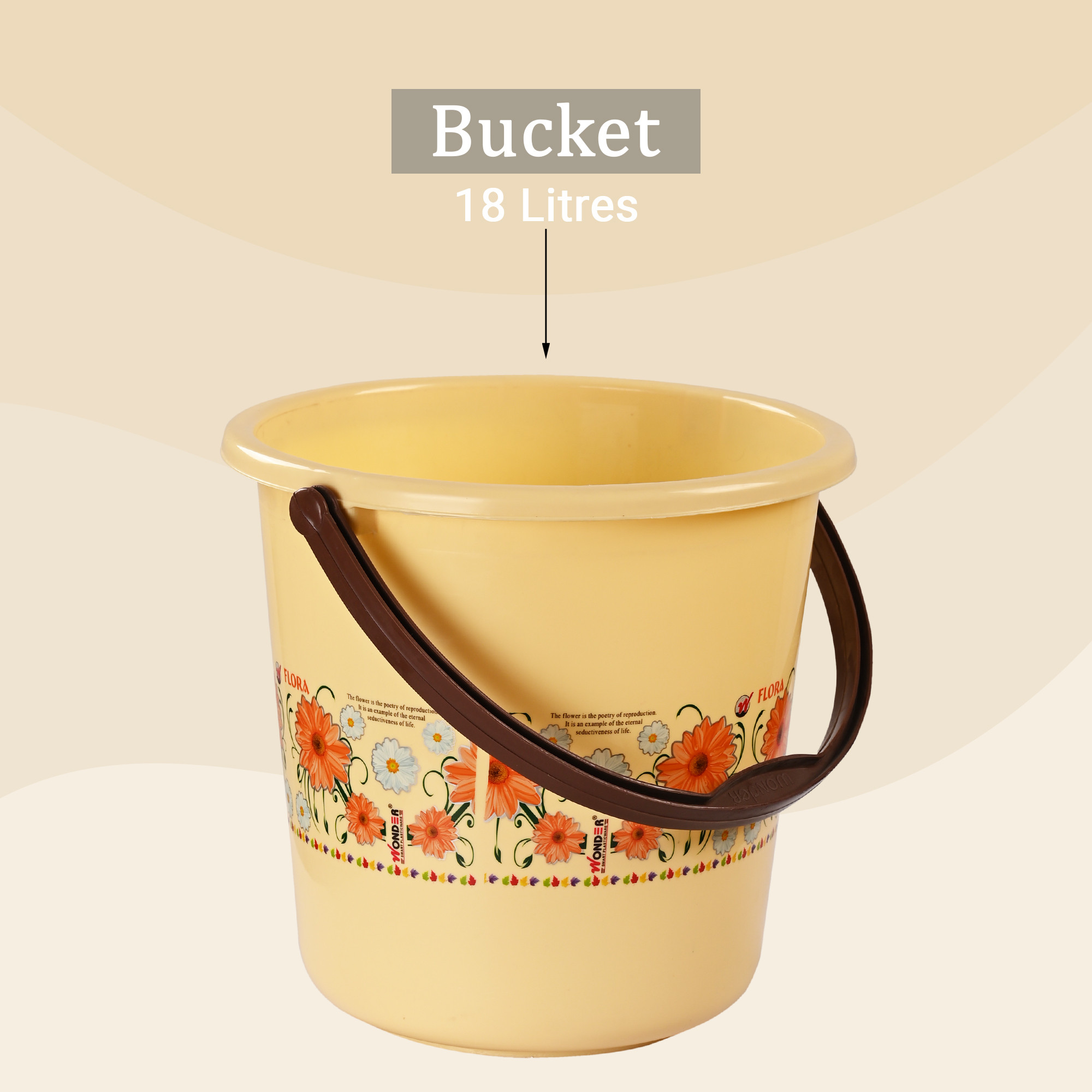 Kuber Industries Bath Bucket for Bathroom Kitchen  Home  18 Ltr Multipurpose Portable Storage Container Hot  Cold Water Bathing BucketBalti with Handle  Floral Printed - Cream