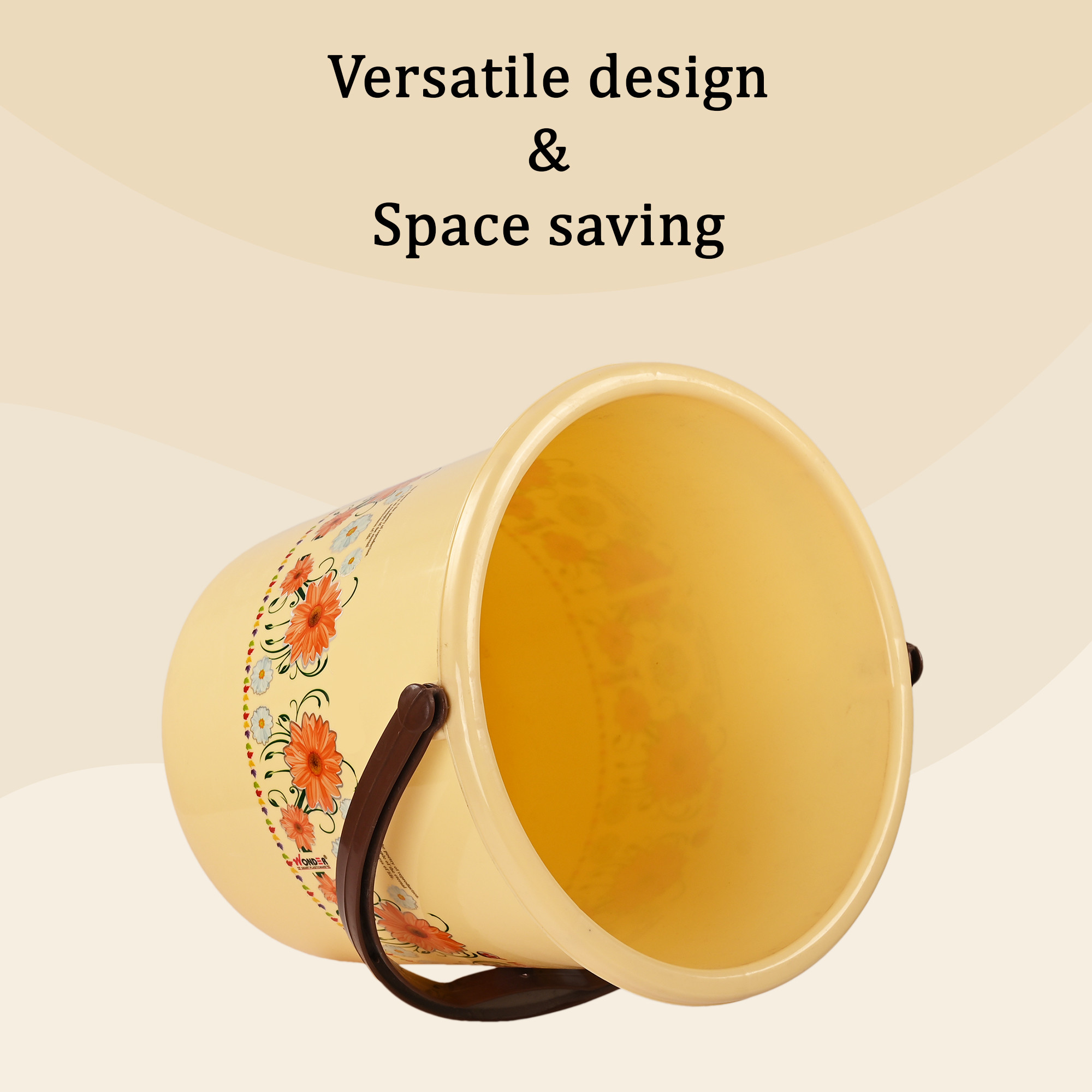 Kuber Industries Bath Bucket for Bathroom Kitchen  Home  18 Ltr Multipurpose Portable Storage Container Hot  Cold Water Bathing BucketBalti with Handle  Floral Printed - Cream