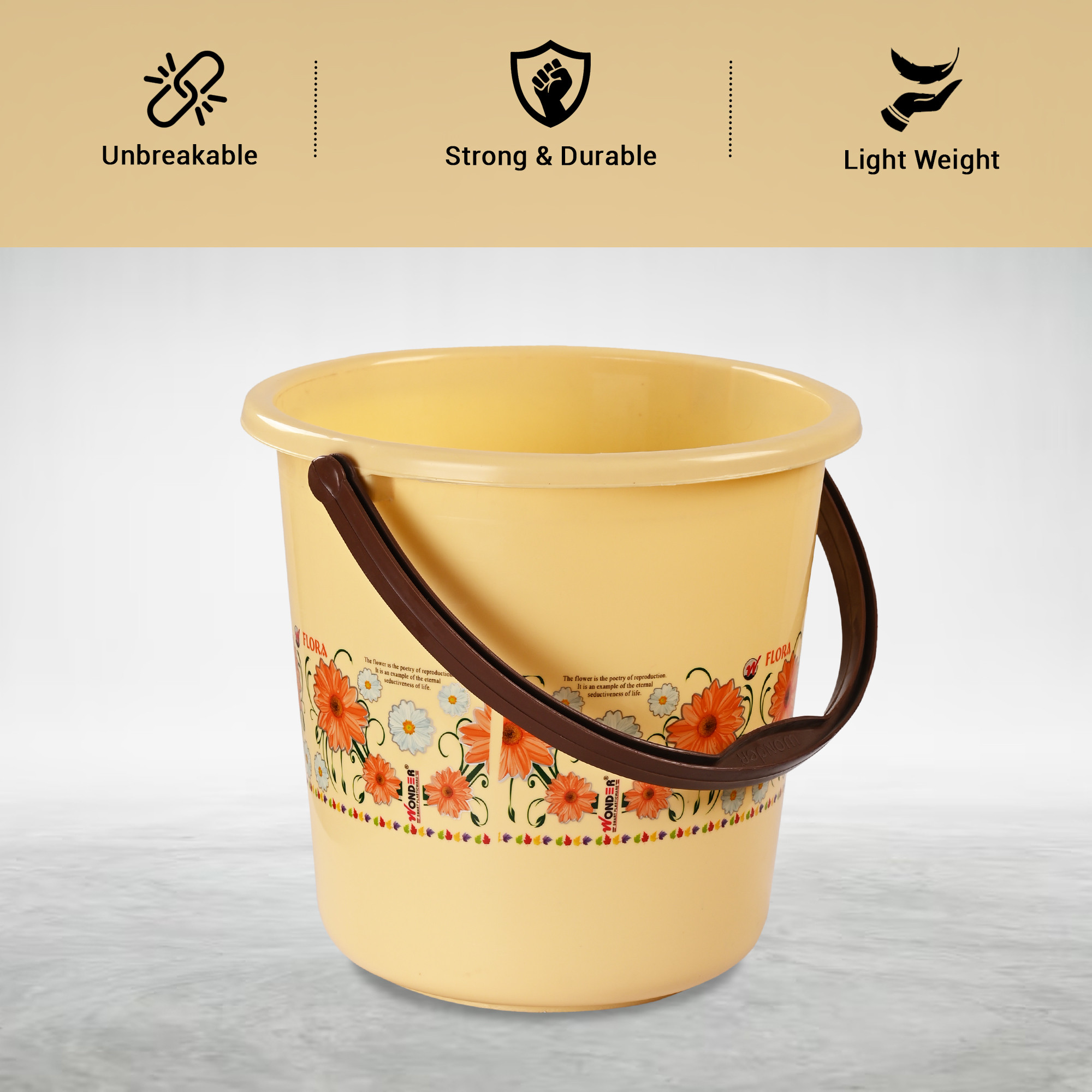 Kuber Industries Bath Bucket for Bathroom Kitchen  Home  18 Ltr Multipurpose Portable Storage Container Hot  Cold Water Bathing BucketBalti with Handle  Floral Printed - Cream