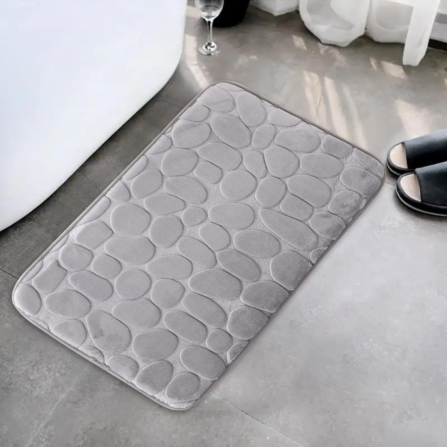 Kuber Industries Bath Mat | Bathroom Mat | Mat for Bathroom | Shower Bath Tub Mat | Living Room Mat | Foot Massager Mat | Square Shape Floor Mat | SZ-01B | Gray