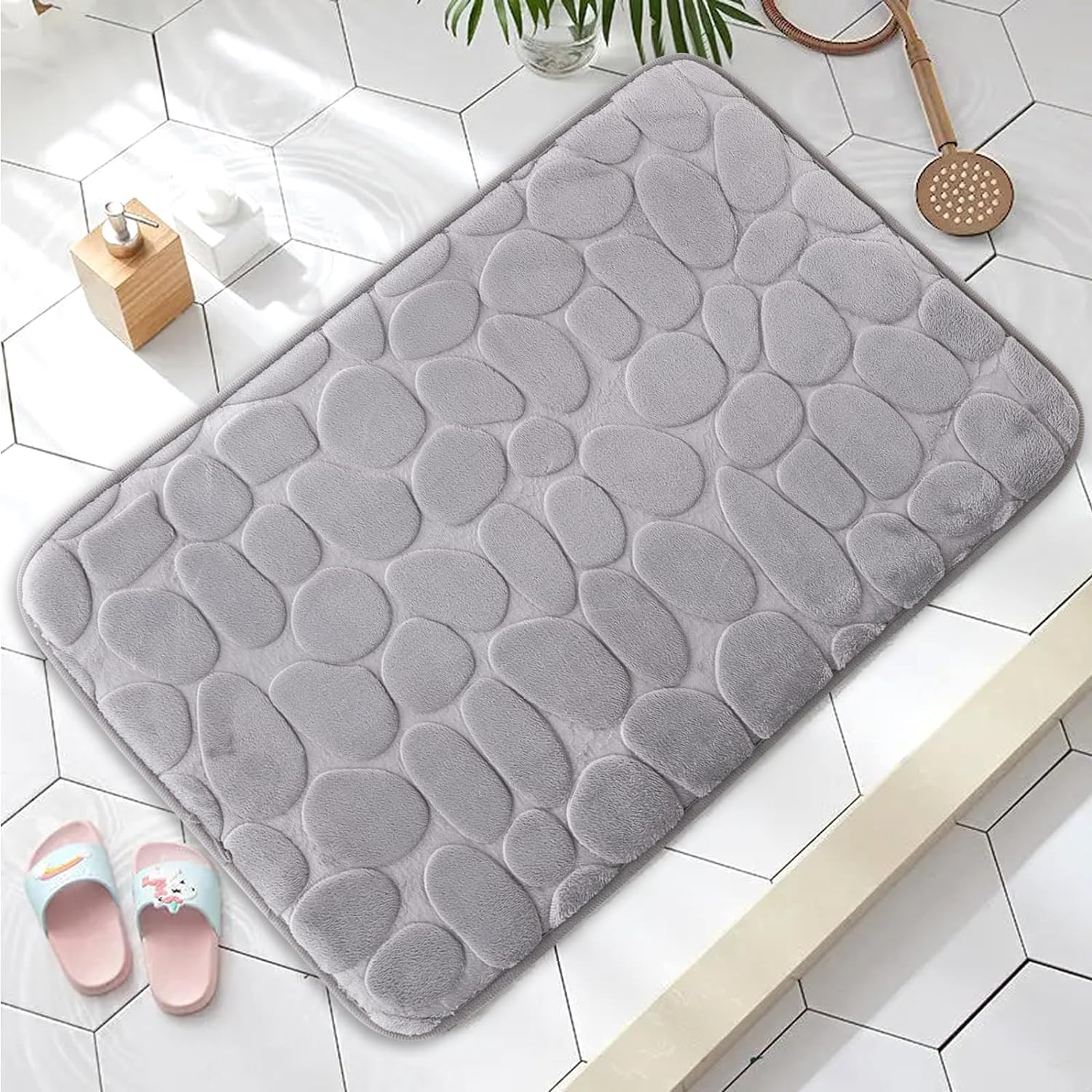 Kuber Industries Bath Mat | Bathroom Mat | Mat for Bathroom | Shower Bath Tub Mat | Living Room Mat | Foot Massager Mat | Square Shape Floor Mat | SZ-01B | Gray