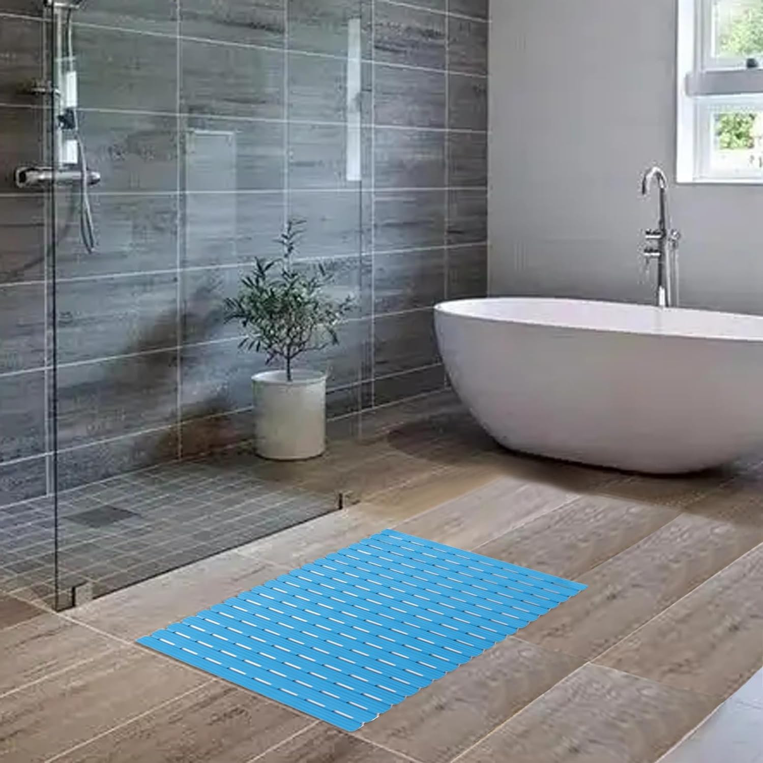 Kuber Industries Bath Mat | PVC Bathroom Mat | Shower Bath Mat | Floor Tub Mat | Bathroom Mud Mat | Anti-Skid Shower Bathroom Mat | JL-01A | Blue