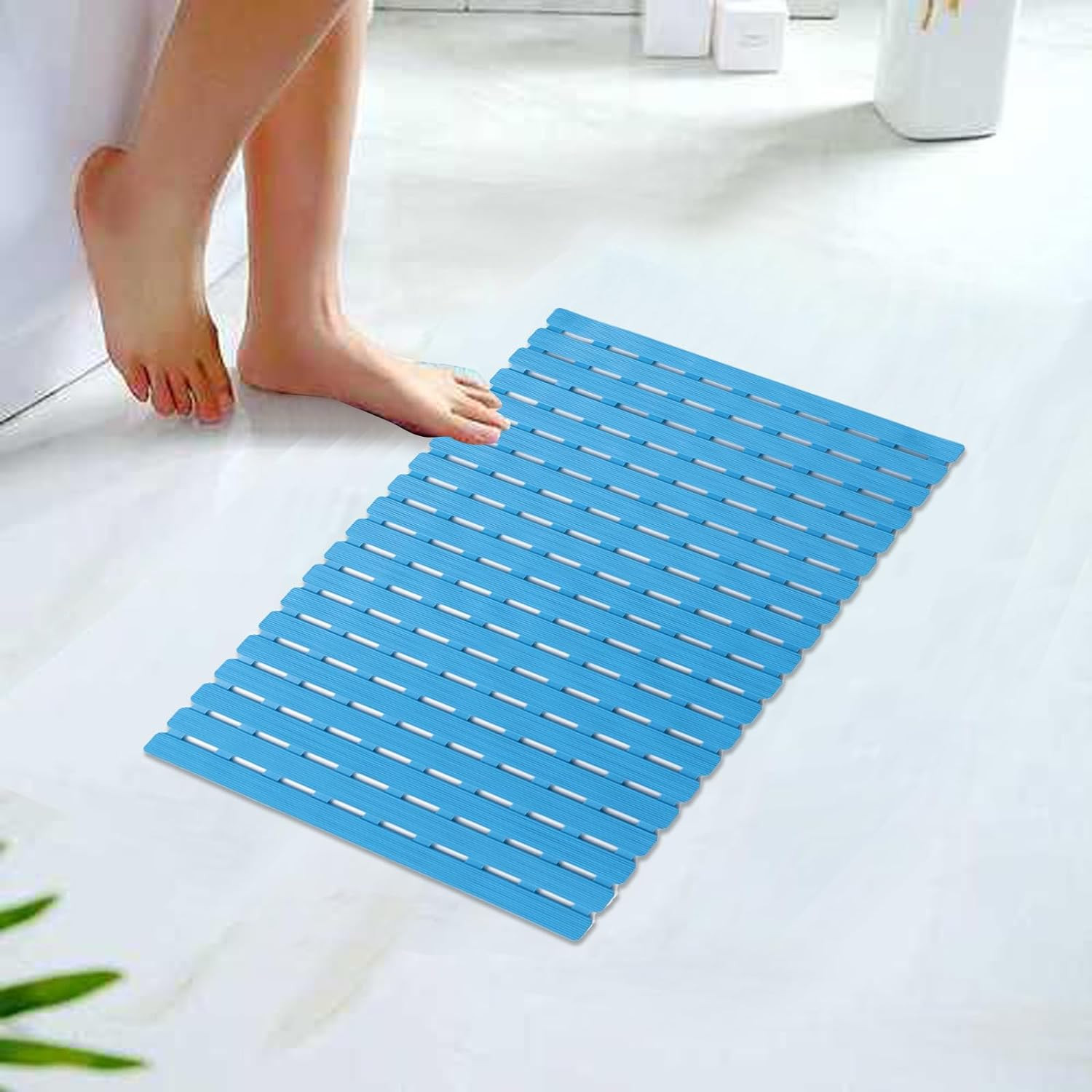 Kuber Industries Bath Mat | PVC Bathroom Mat | Shower Bath Mat | Floor Tub Mat | Bathroom Mud Mat | Anti-Skid Shower Bathroom Mat | JL-01A | Blue