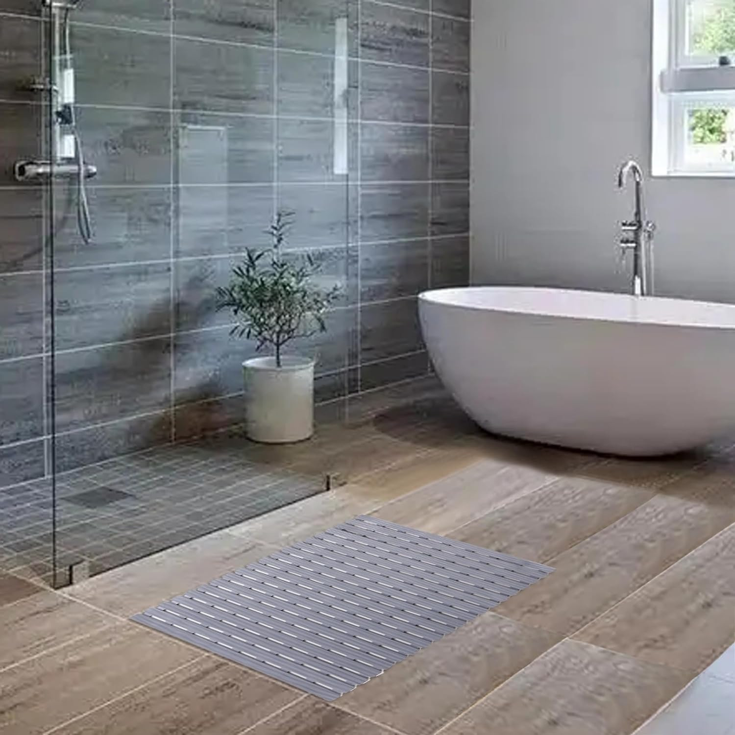 Kuber Industries Bath Mat | PVC Bathroom Mat | Shower Bath Mat | Floor Tub Mat | Bathroom Mud Mat | Anti-Skid Shower Bathroom Mat | JL-01B | Gray