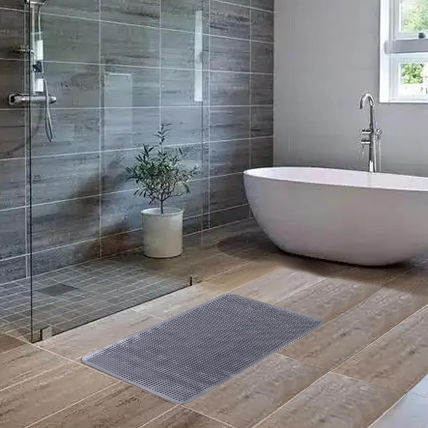 Kuber Industries Bath Mat | PVC Bathroom Mat | Shower Bath Mat | Floor Tub Mat | Bathroom Mud Mat | Anti-Skid Shower Bathroom Mat | L-YSD-A | Gray