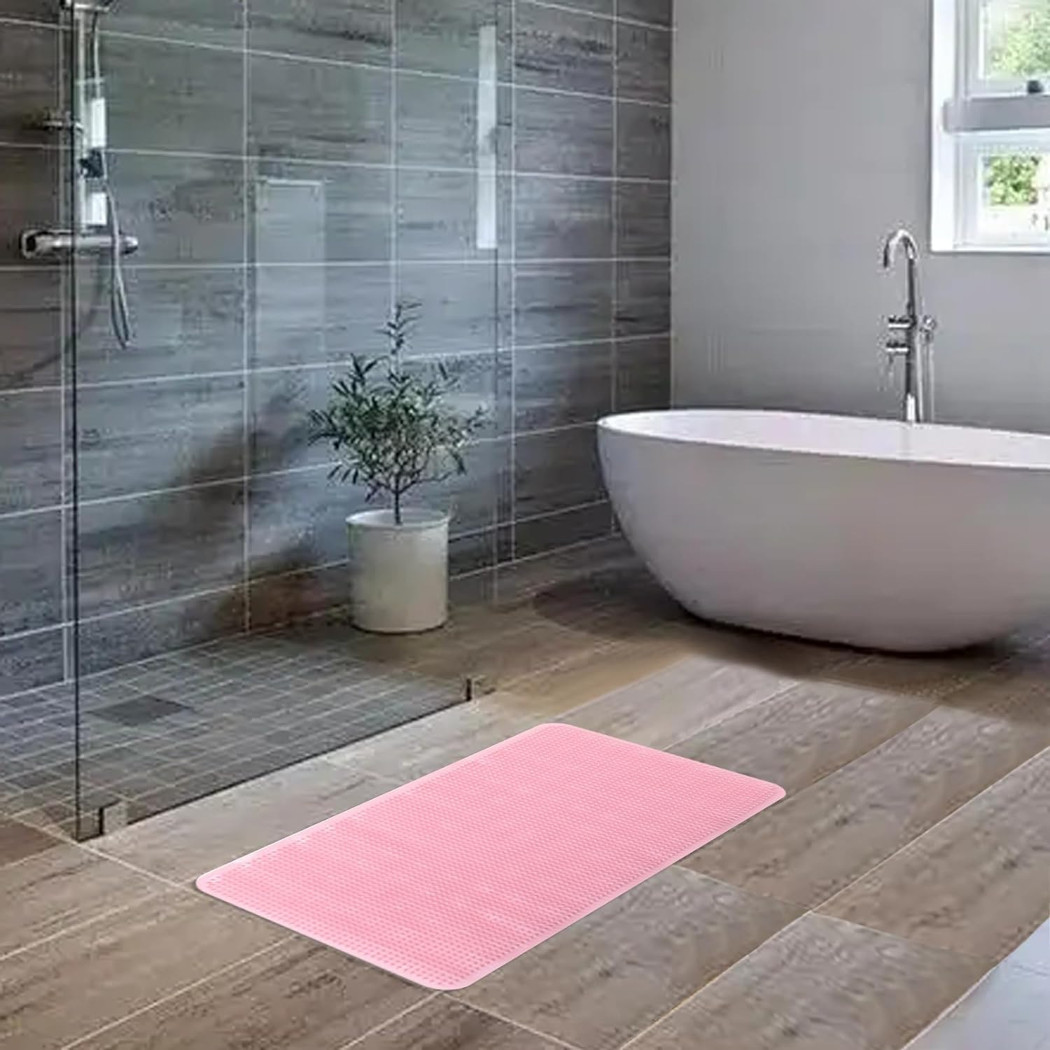 Kuber Industries Bath Mat | PVC Bathroom Mat | Shower Bath Mat | Floor Tub Mat | Bathroom Mud Mat | Anti-Skid Shower Bathroom Mat | L-YSD-B | Pink