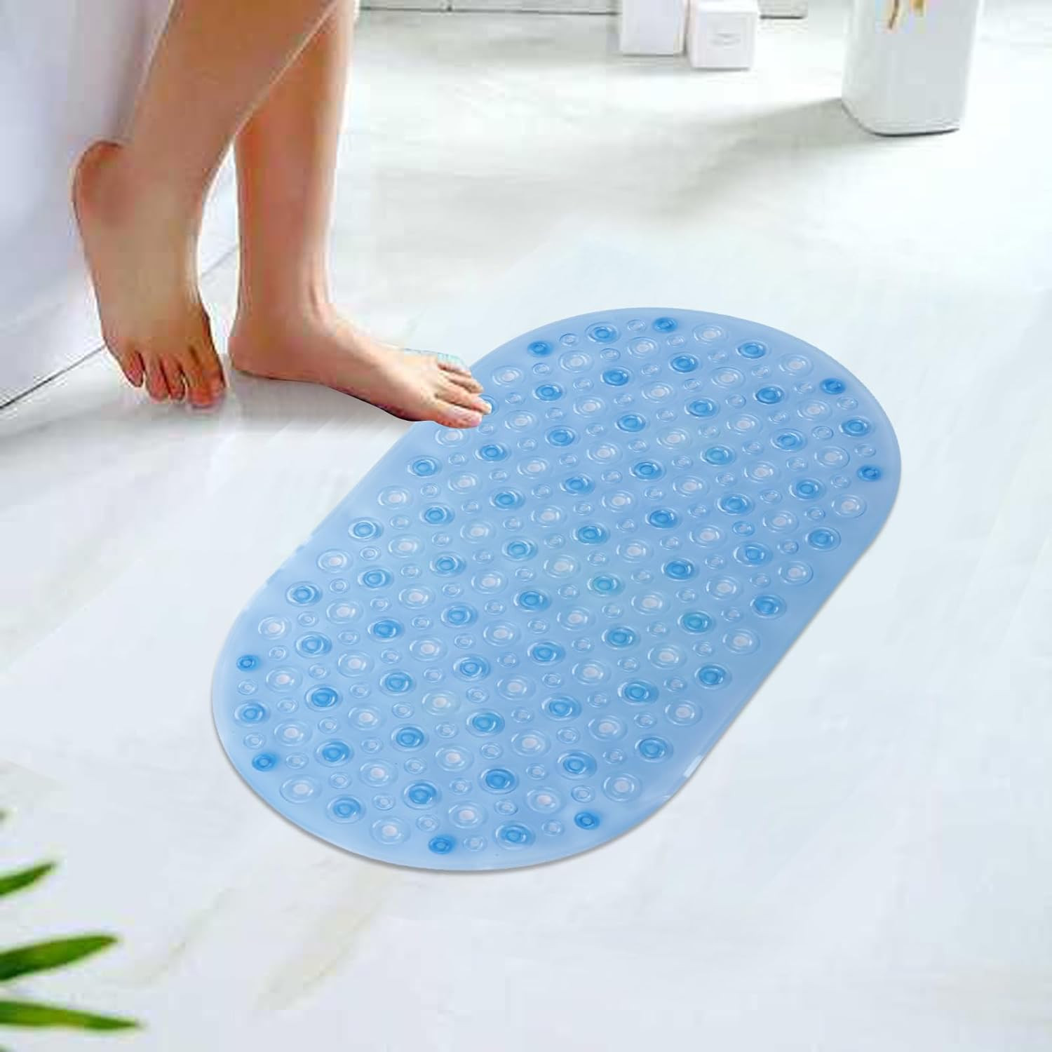 Kuber Industries Bath Mat | PVC Bathroom Mat | Shower Bath Mat | Floor Tub Mat | Bathroom Oval Mud Mat | Anti-Skid Shower Bathroom Mat | Q-01A | Blue