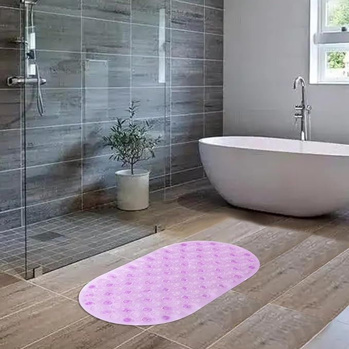 Kuber Industries Bath Mat | PVC Bathroom Mat | Shower Bath Mat | Floor Tub Mat | Bathroom Oval Mud Mat | Anti-Skid Shower Bathroom Mat | Q-01B | Purple