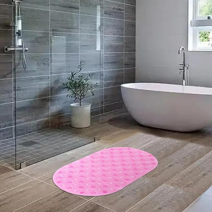 Kuber Industries Bath Mat | PVC Bathroom Mat | Shower Bath Mat | Floor Tub Mat | Bathroom Oval Mud Mat | Anti-Skid Shower Bathroom Mat | Q-01C | Pink