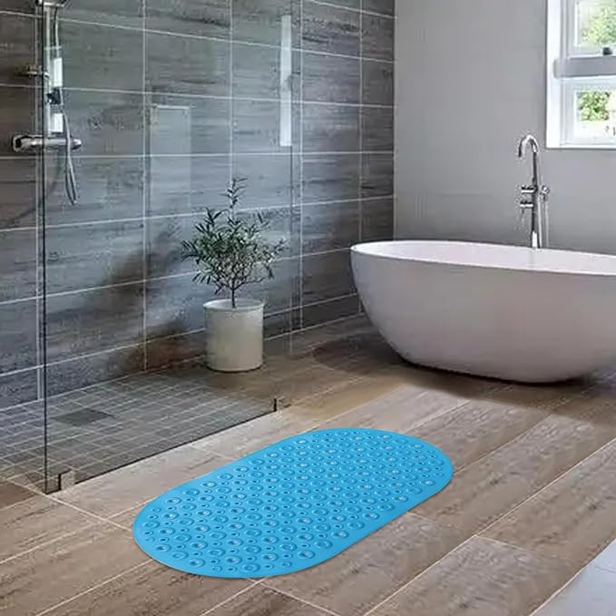 Kuber Industries Bath Mat | PVC Bathroom Mat | Shower Bath Mat | Floor Tub Mat | Bathroom Oval Mud Mat | Anti-Skid Shower Bathroom Mat | Q-02A | Dark Blue