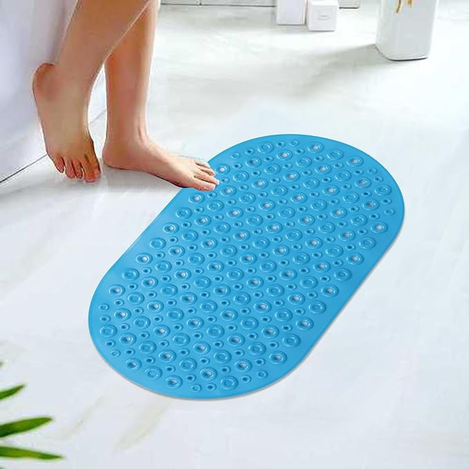 Kuber Industries Bath Mat | PVC Bathroom Mat | Shower Bath Mat | Floor Tub Mat | Bathroom Oval Mud Mat | Anti-Skid Shower Bathroom Mat | Q-02A | Dark Blue