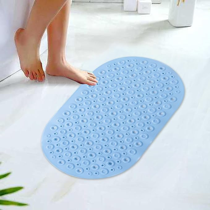 Kuber Industries Bath Mat | PVC Bathroom Mat | Shower Bath Mat | Floor Tub Mat | Bathroom Oval Mud Mat | Anti-Skid Shower Bathroom Mat | Q-02B | Light Blue