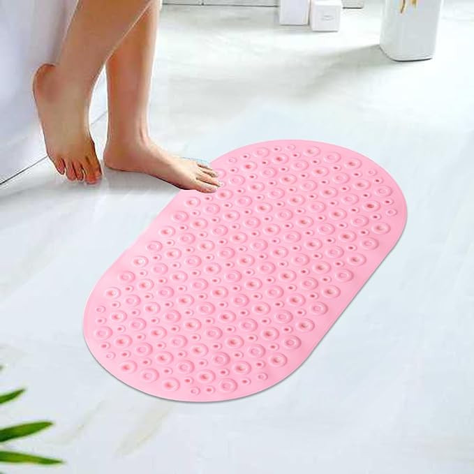 Kuber Industries Bath Mat | PVC Bathroom Mat | Shower Bath Mat | Floor Tub Mat | Bathroom Oval Mud Mat | Anti-Skid Shower Bathroom Mat | Q-02D | Pink