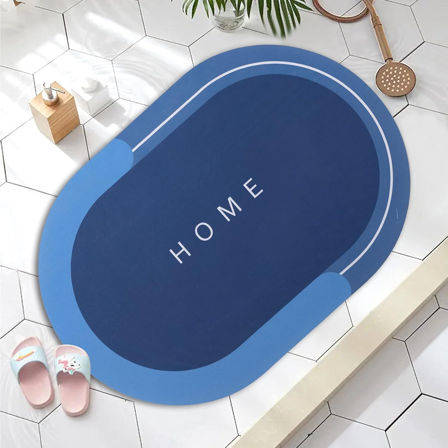 Kuber Industries Bath Mat | PVC Bathroom Mat | Shower Bath Mat | Floor Tub Mat | Diatom Mud Oval Mat | Anti-Skid Shower Bathroom Mat | CF-220801B | Blue