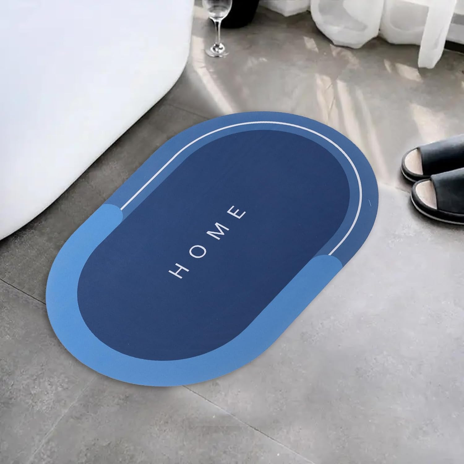 Kuber Industries Bath Mat | PVC Bathroom Mat | Shower Bath Mat | Floor Tub Mat | Diatom Mud Oval Mat | Anti-Skid Shower Bathroom Mat | CF-220801B | Blue
