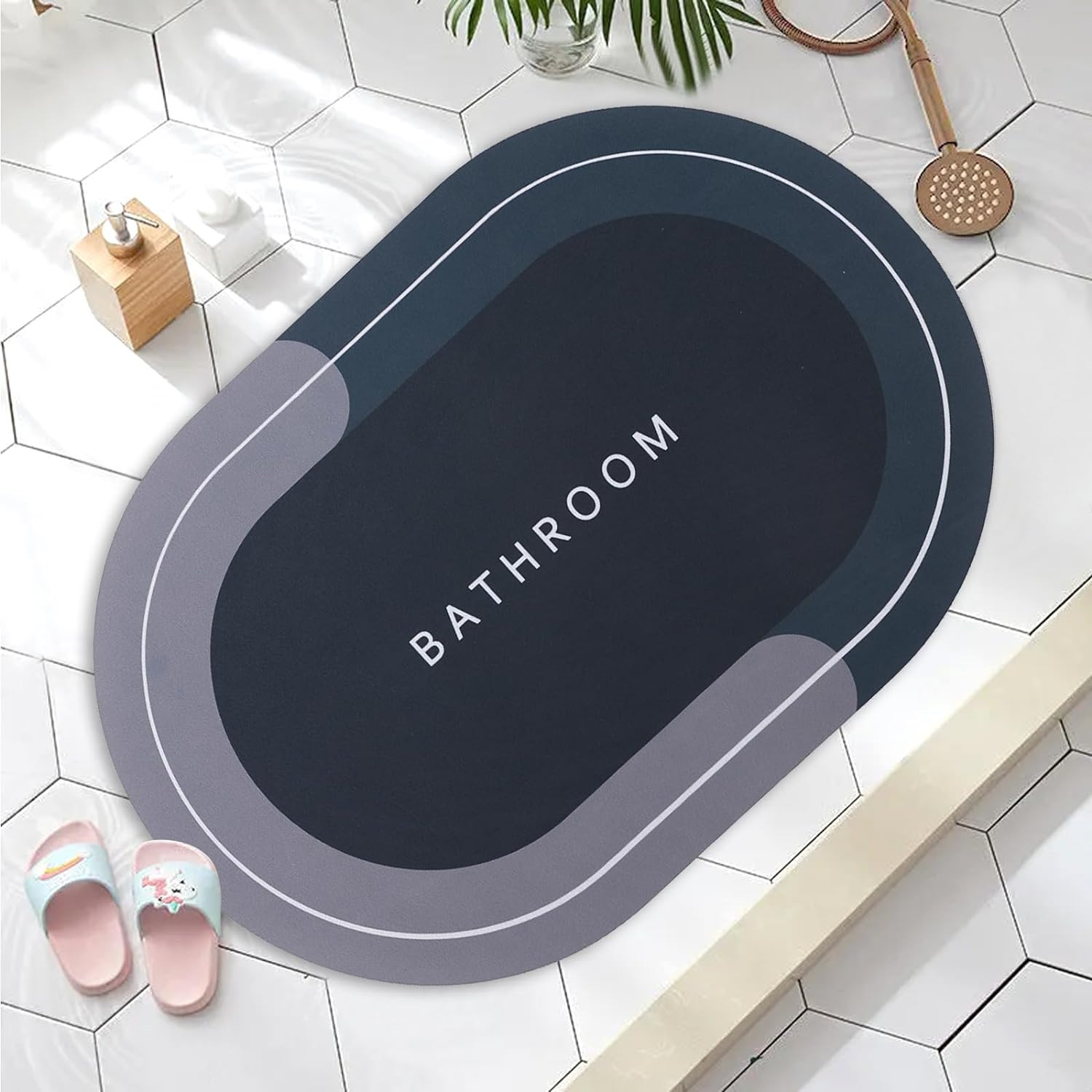 Kuber Industries Bath Mat | PVC Bathroom Mat | Shower Bath Mat | Floor Tub Mat | Diatom Mud Oval Mat | Anti-Skid Shower Bathroom Mat | CF-220802 | Brown