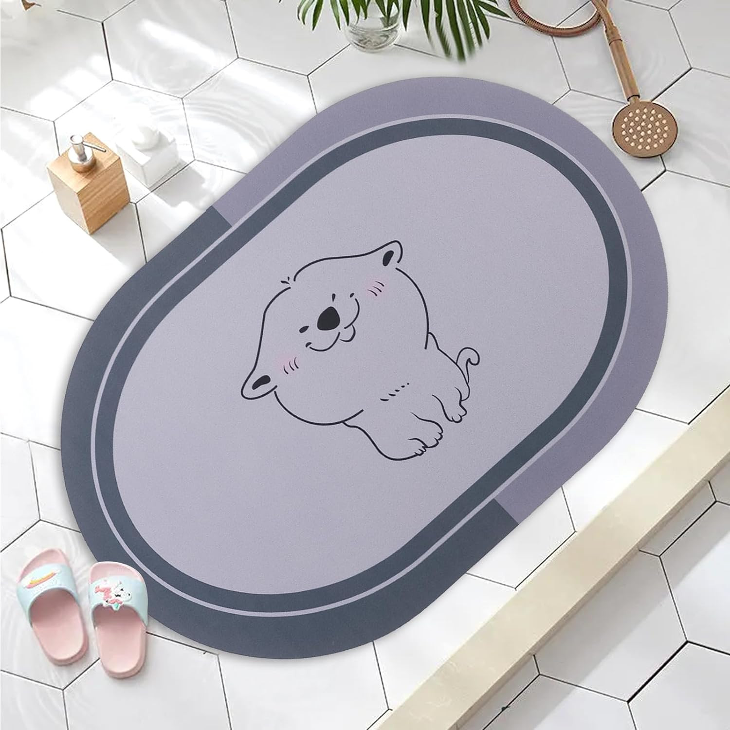 Kuber Industries Bath Mat | PVC Bathroom Mat | Shower Bath Mat | Floor Tub Mat | Diatom Mud Oval Mat | Anti-Skid Shower Bathroom Mat | CF-220804 | Gray