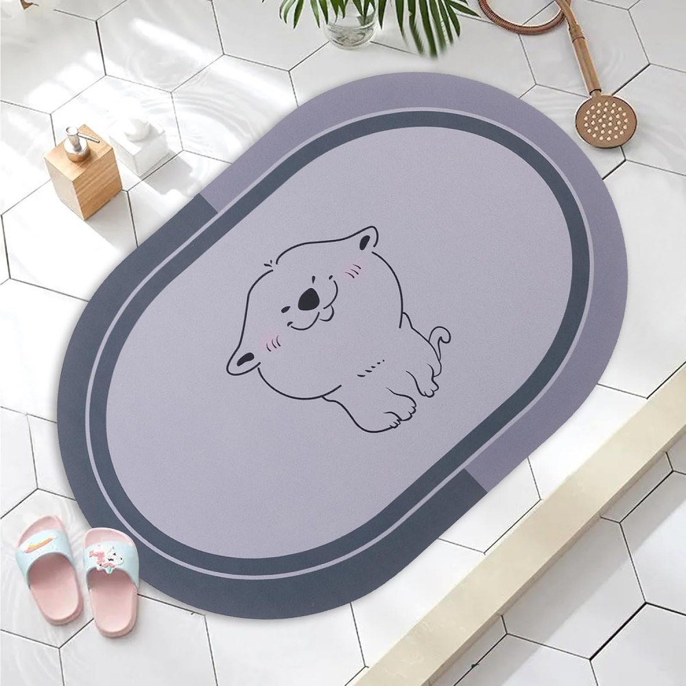Kuber Industries Bath Mat | PVC Bathroom Mat | Shower Bath Mat | Floor Tub Mat | Diatom Mud Oval Mat | Anti-Skid Shower Bathroom Mat | CF-220804 | Gray