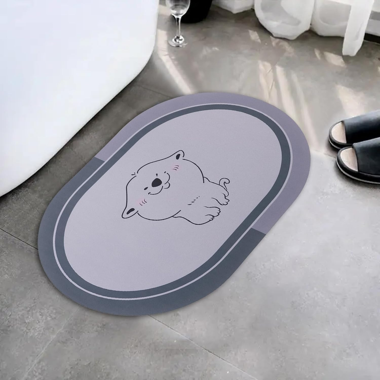 Kuber Industries Bath Mat | PVC Bathroom Mat | Shower Bath Mat | Floor Tub Mat | Diatom Mud Oval Mat | Anti-Skid Shower Bathroom Mat | CF-220804 | Gray