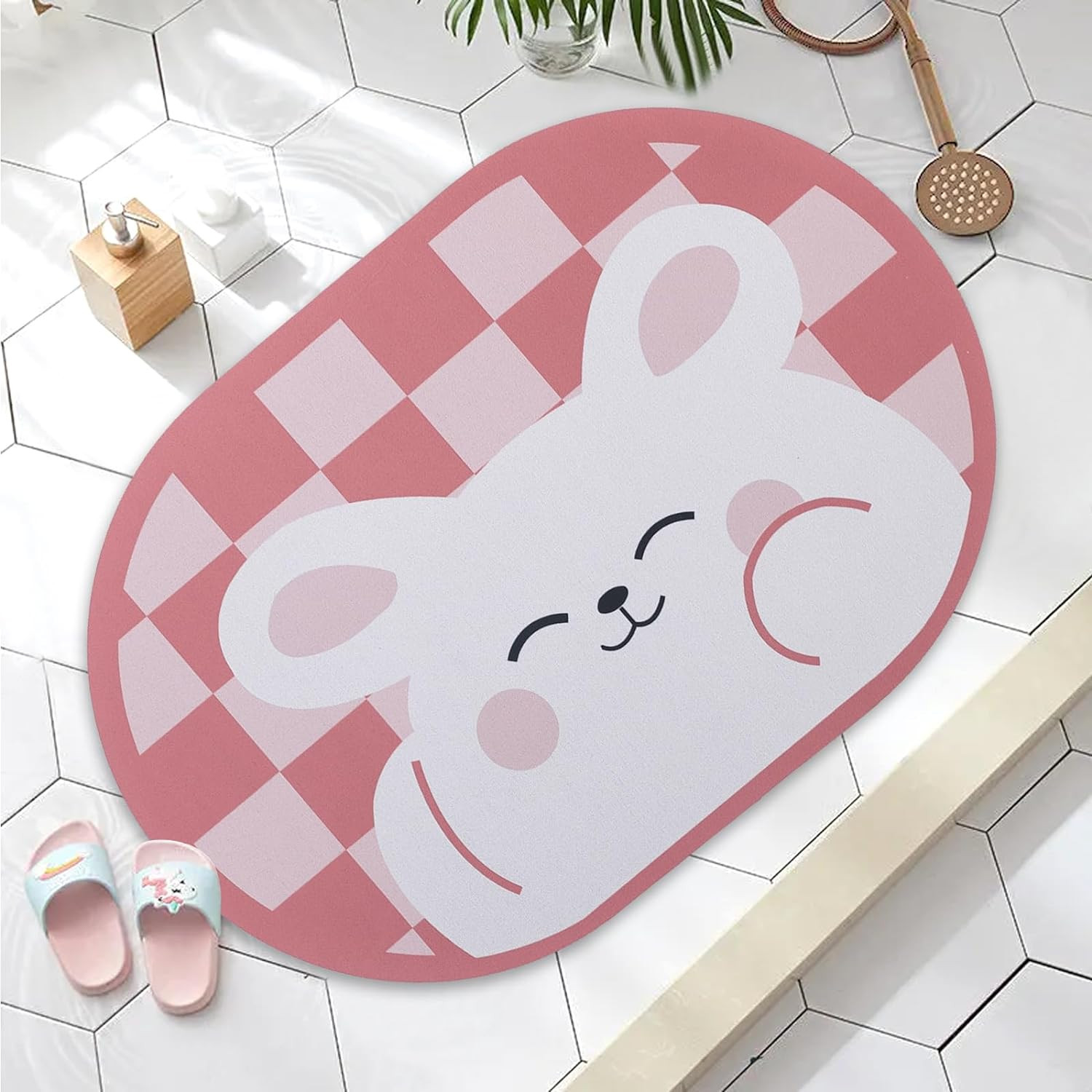 Kuber Industries Bath Mat | PVC Bathroom Mat | Shower Bath Mat | Floor Tub Mat | Diatom Mud Oval Mat | Anti-Skid Shower Bathroom Mat | CF-220805 | Multi