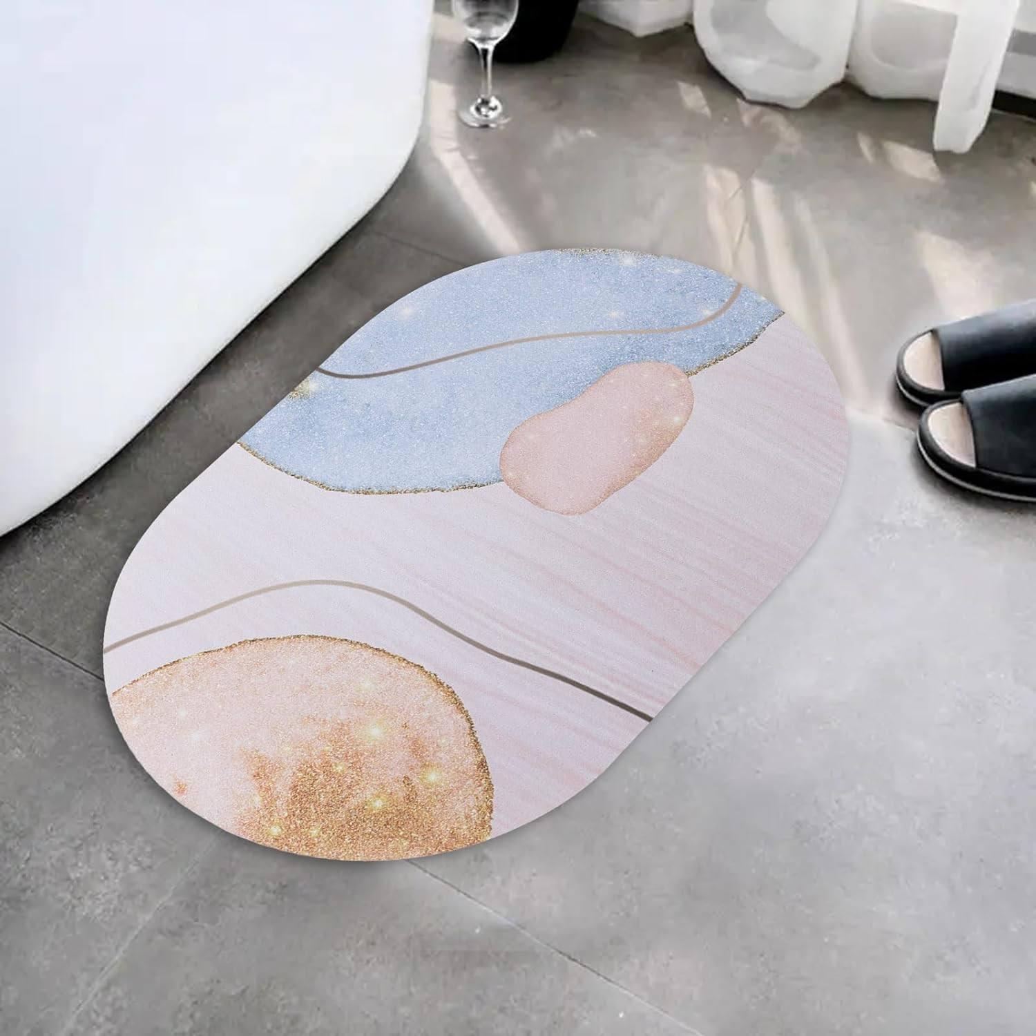 Kuber Industries Bath Mat | PVC Bathroom Mat | Shower Bath Mat | Floor Tub Mat | Diatom Mud Oval Mat | Anti-Skid Shower Bathroom Mat | CF-220813 | Multi