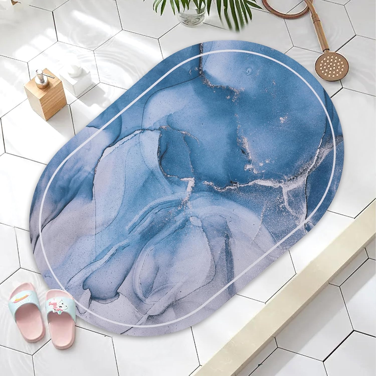 Kuber Industries Bath Mat | PVC Bathroom Mat | Shower Bath Mat | Floor Tub Mat | Diatom Mud Oval Mat | Anti-Skid Shower Bathroom Mat | CF-220814 | Multi