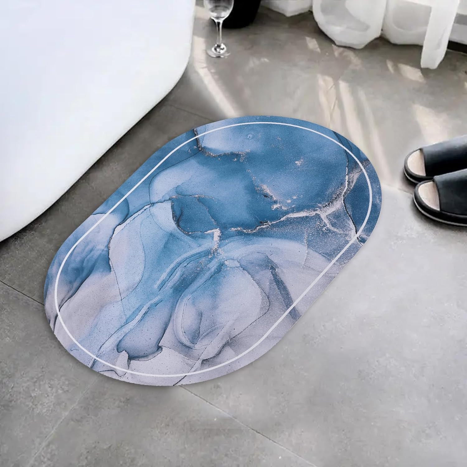 Kuber Industries Bath Mat | PVC Bathroom Mat | Shower Bath Mat | Floor Tub Mat | Diatom Mud Oval Mat | Anti-Skid Shower Bathroom Mat | CF-220814 | Multi