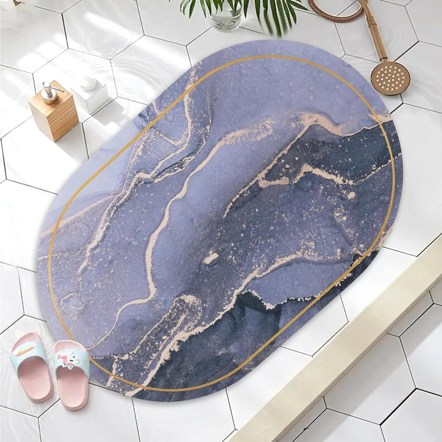 Kuber Industries Bath Mat | PVC Bathroom Mat | Shower Bath Mat | Floor Tub Mat | Diatom Mud Oval Mat | Anti-Skid Shower Bathroom Mat | CF-220815 | Multi