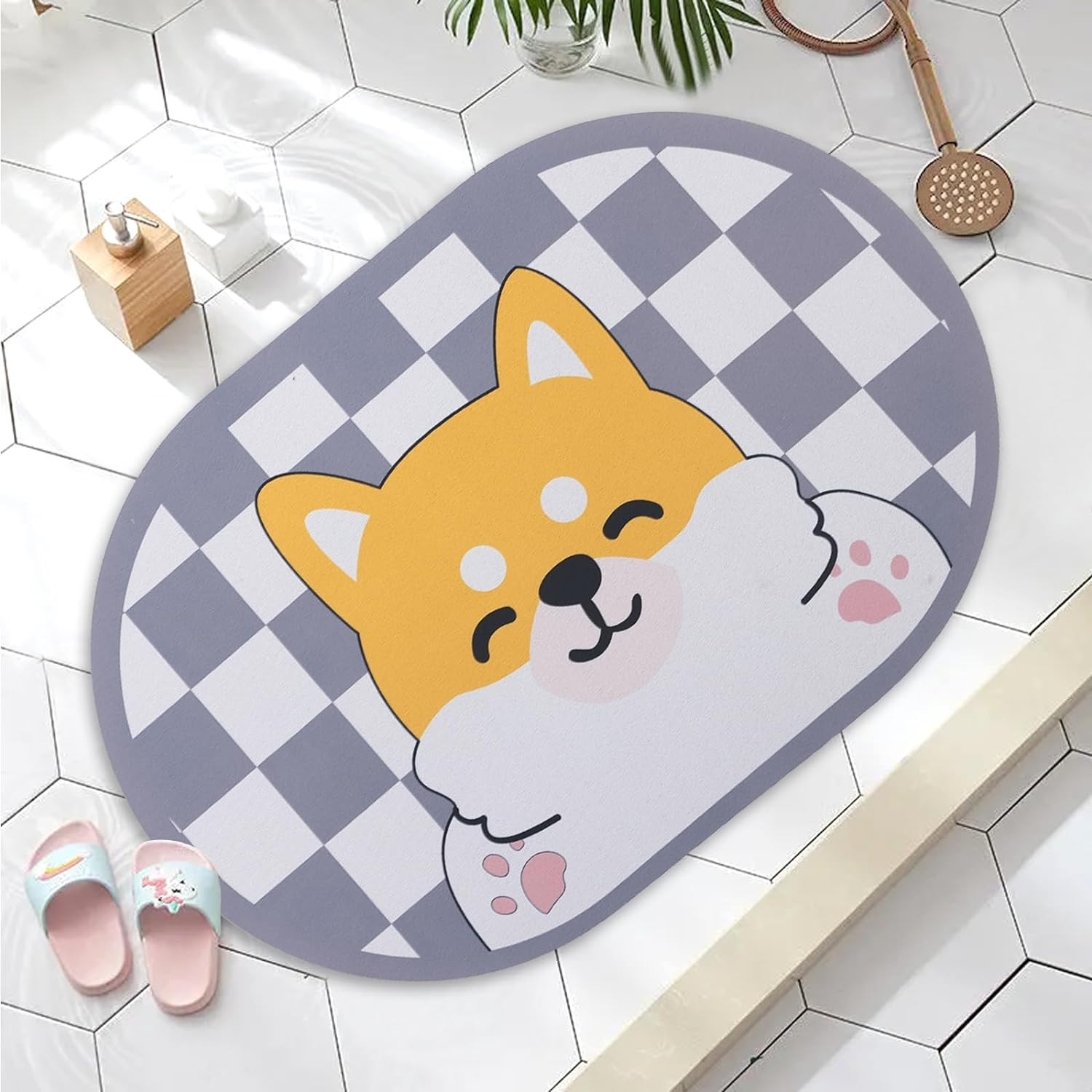 Kuber Industries Bath Mat | PVC Bathroom Mat | Shower Bath Mat | Floor Tub Mat | Diatom Mud Oval Mat | Anti-Skid Shower Bathroom Mat | CF-220819 | Multi