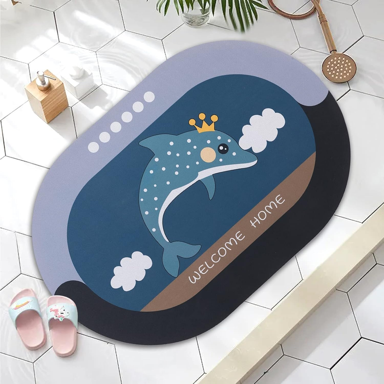 Kuber Industries Bath Mat | PVC Bathroom Mat | Shower Bath Mat | Floor Tub Mat | Diatom Mud Oval Mat | Anti-Skid Shower Bathroom Mat | CF-220821 | Multi