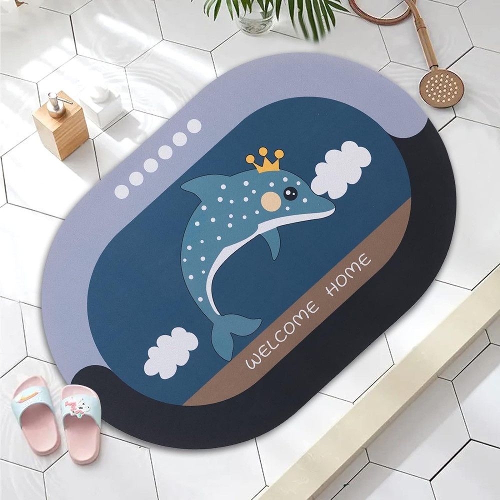 Kuber Industries Bath Mat | PVC Bathroom Mat | Shower Bath Mat | Floor Tub Mat | Diatom Mud Oval Mat | Anti-Skid Shower Bathroom Mat | CF-220821 | Multi