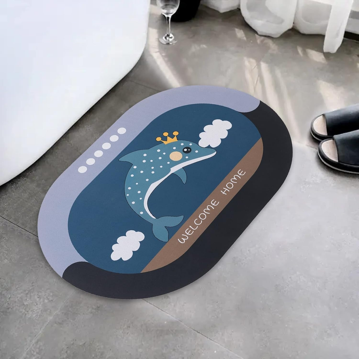 Kuber Industries Bath Mat | PVC Bathroom Mat | Shower Bath Mat | Floor Tub Mat | Diatom Mud Oval Mat | Anti-Skid Shower Bathroom Mat | CF-220821 | Multi