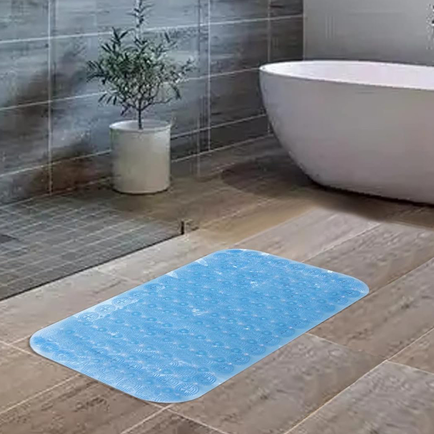 Kuber Industries Bath Mat | PVC Bathroom Mat | Shower Bath Mat | Floor Tub Mat | Foot Massager Mat | Anti-Skid Shower Bathroom Mat | B-01A | Blue