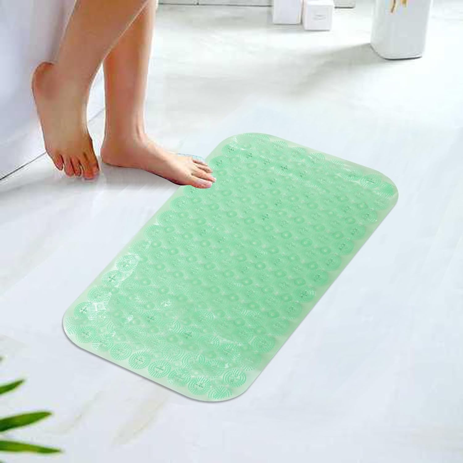 Kuber Industries Bath Mat | PVC Bathroom Mat | Shower Bath Mat | Floor Tub Mat | Foot Massager Mat | Anti-Skid Shower Bathroom Mat | B-01B | Green