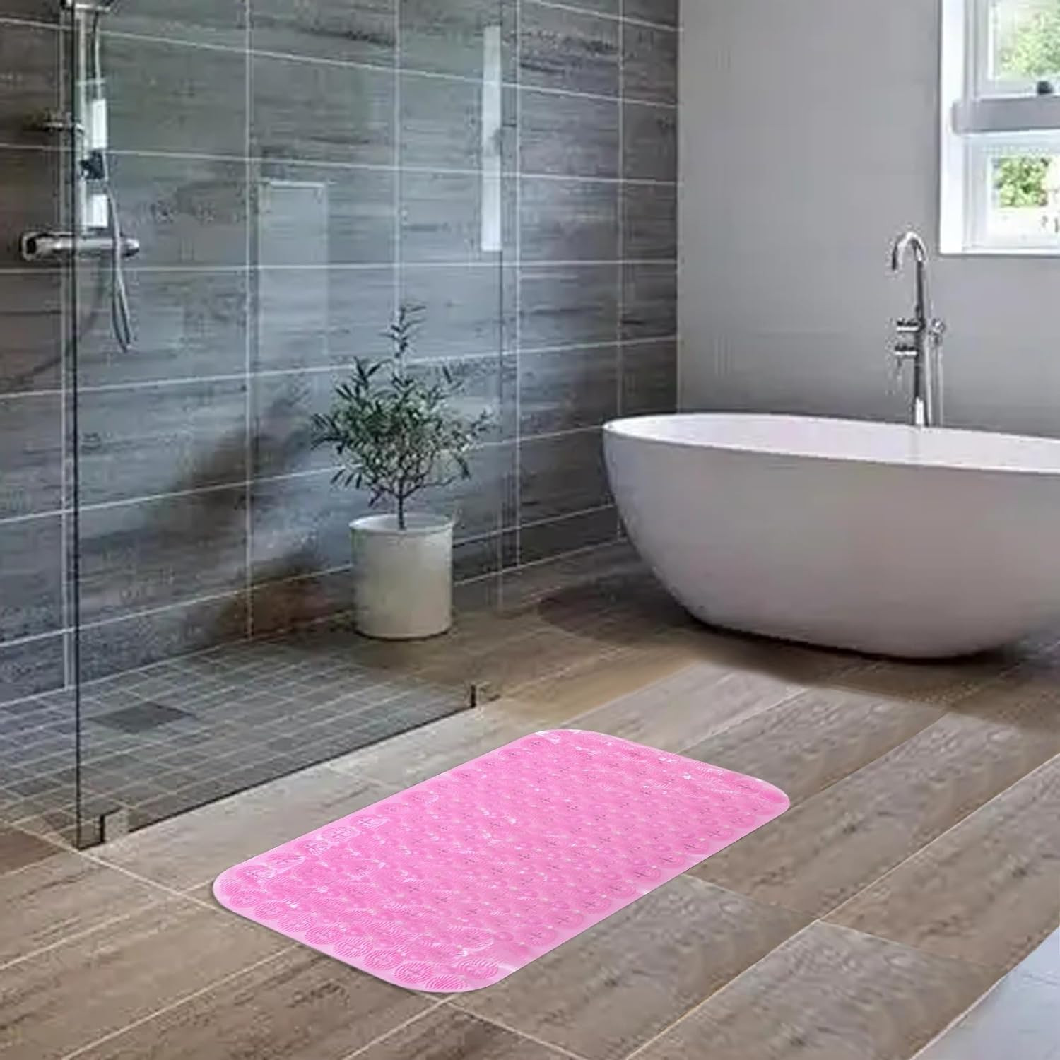 Kuber Industries Bath Mat | PVC Bathroom Mat | Shower Bath Mat | Floor Tub Mat | Foot Massager Mat | Anti-Skid Shower Bathroom Mat | B-01C | Pink