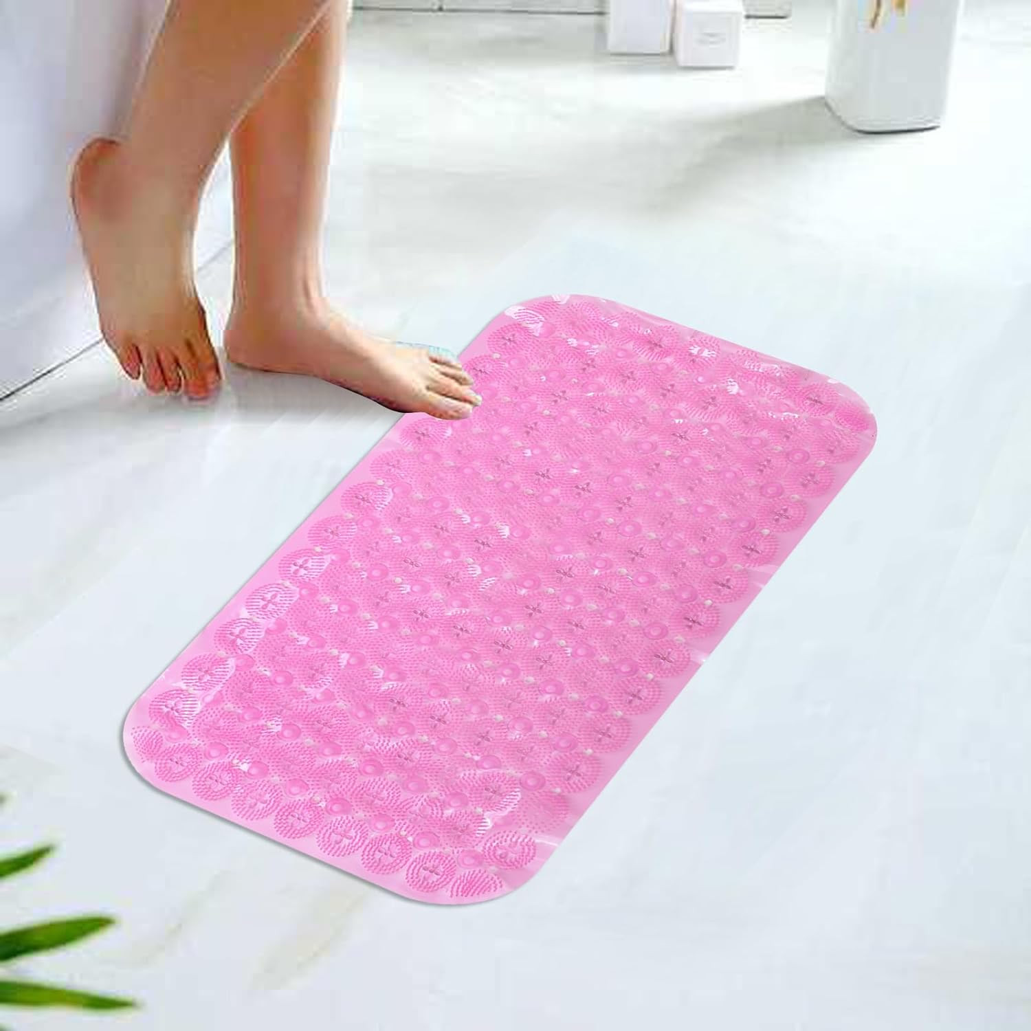 Kuber Industries Bath Mat | PVC Bathroom Mat | Shower Bath Mat | Floor Tub Mat | Foot Massager Mat | Anti-Skid Shower Bathroom Mat | B-01C | Pink