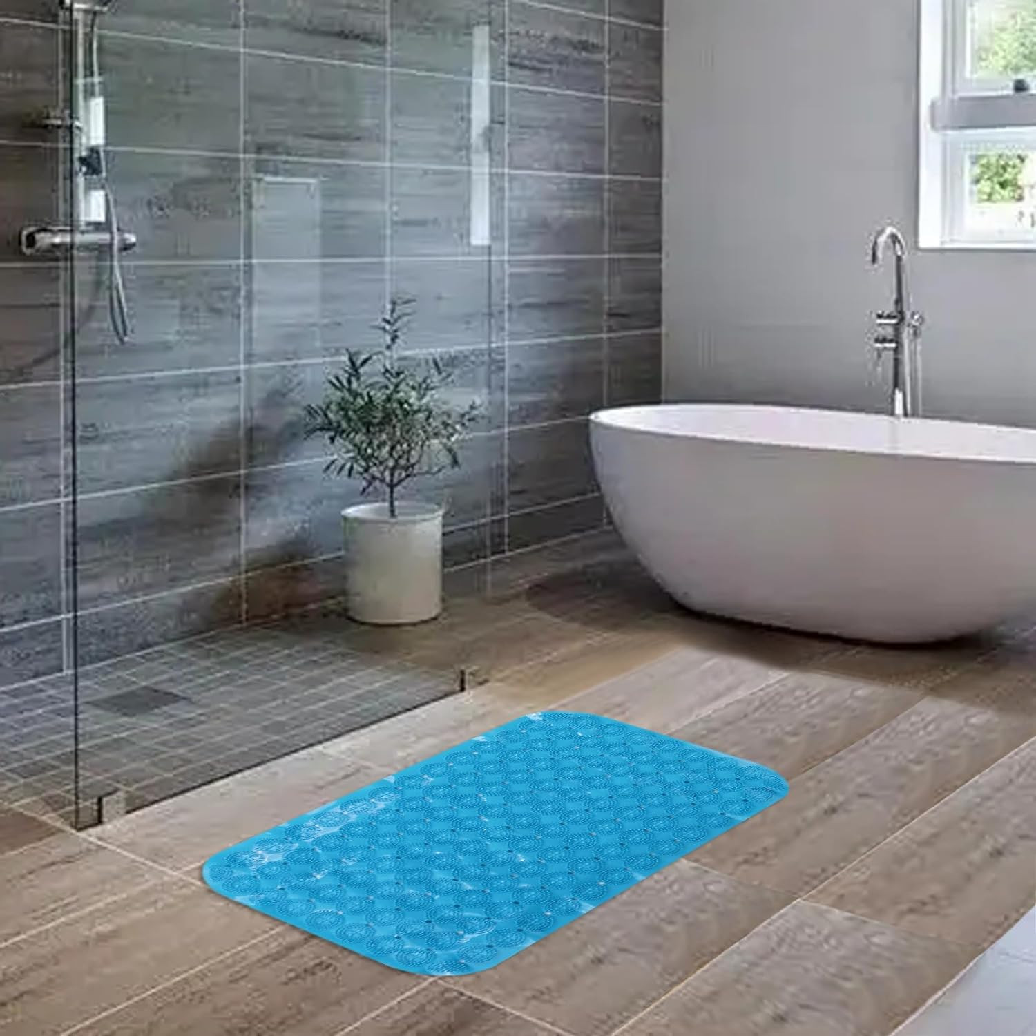 Kuber Industries Bath Mat | PVC Bathroom Mat | Shower Bath Mat | Floor Tub Mat | Foot Massager Mat | Anti-Skid Shower Bathroom Mat | B-02A | Dark Blue