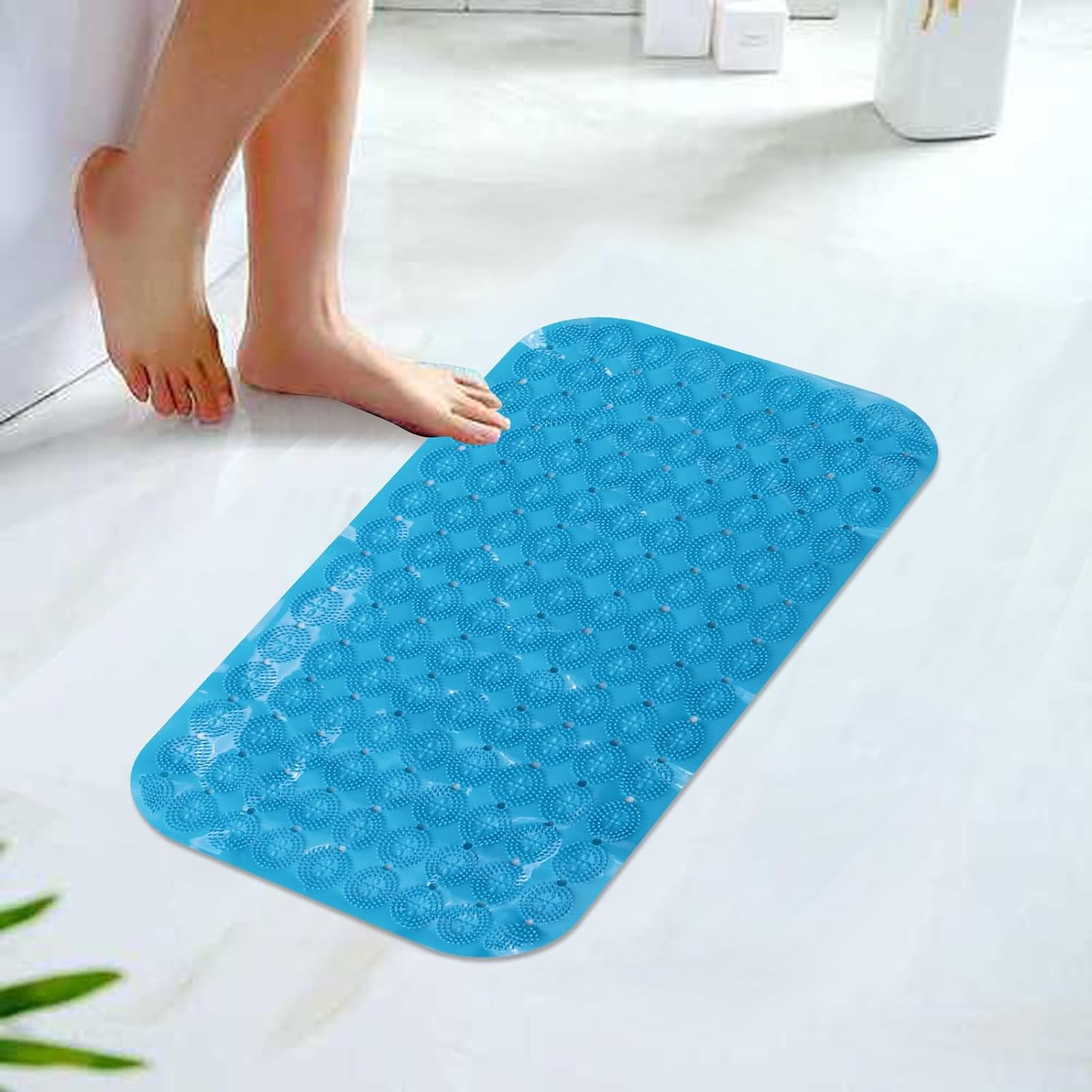 Kuber Industries Bath Mat | PVC Bathroom Mat | Shower Bath Mat | Floor Tub Mat | Foot Massager Mat | Anti-Skid Shower Bathroom Mat | B-02A | Dark Blue