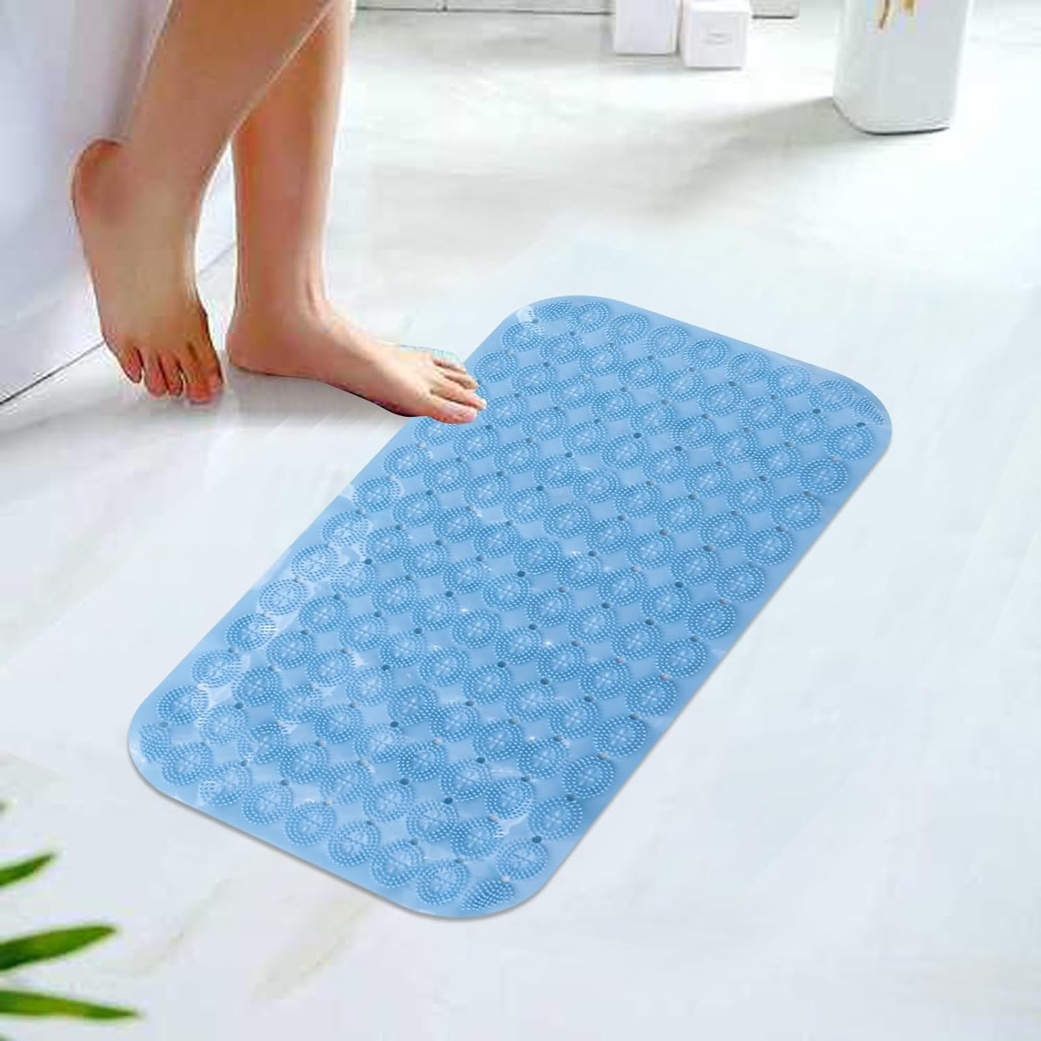 Kuber Industries Bath Mat | PVC Bathroom Mat | Shower Bath Mat | Floor Tub Mat | Foot Massager Mat | Anti-Skid Shower Bathroom Mat | B-02B | Light Blue