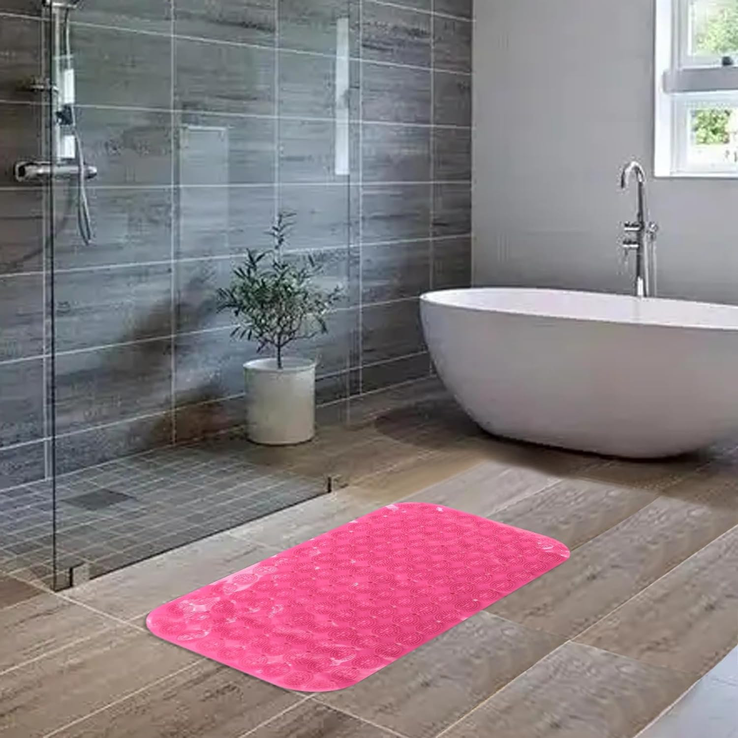 Kuber Industries Bath Mat | PVC Bathroom Mat | Shower Bath Mat | Floor Tub Mat | Foot Massager Mat | Anti-Skid Shower Bathroom Mat | B-02D | Rose Red