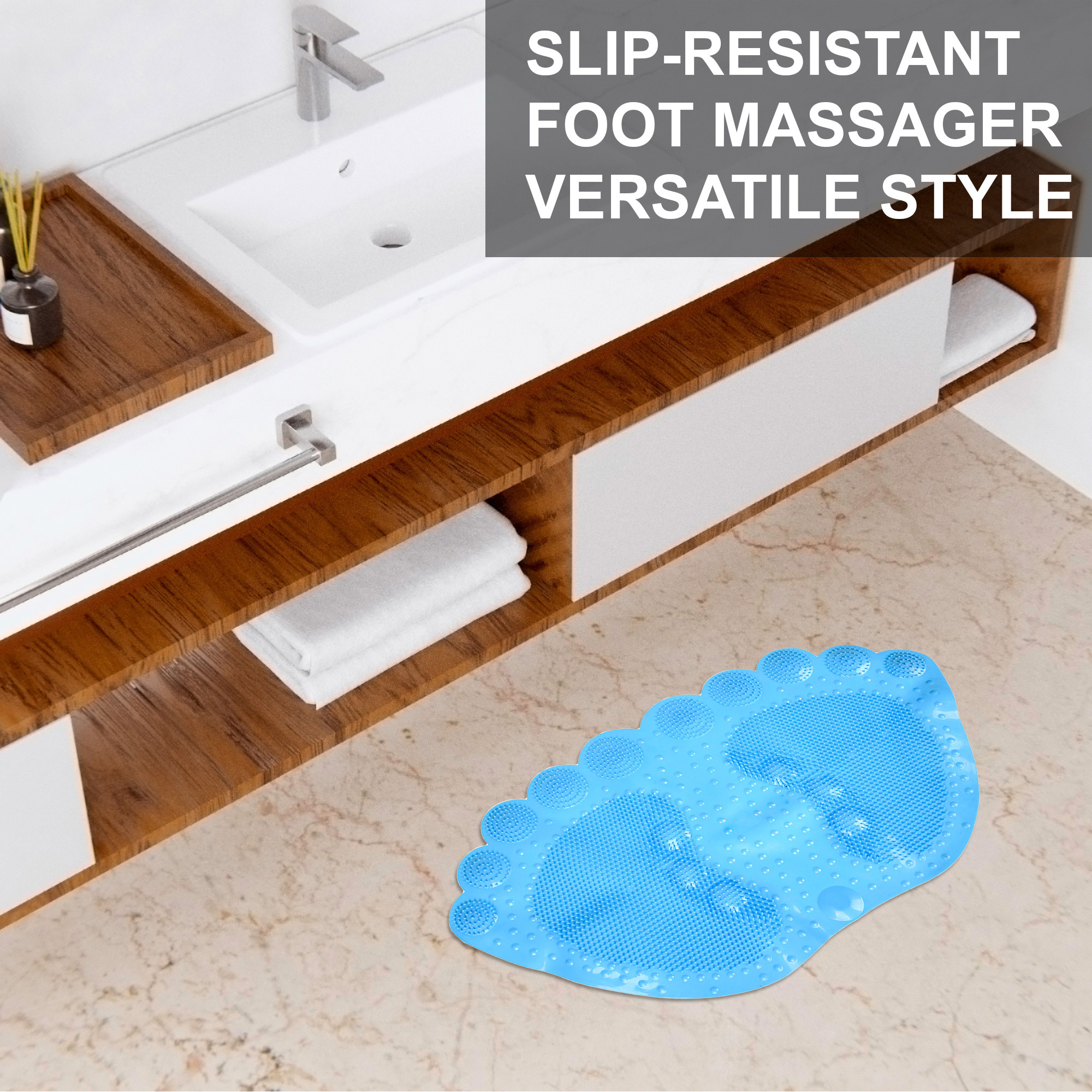 Kuber Industries Bath Mat  PVC Bathroom Mat  Shower Bath Mat  Foot Shape Bath Tub Mat  Foot Massager Mat  Anti-Skid Floor Mat  Shower Mat  Blue