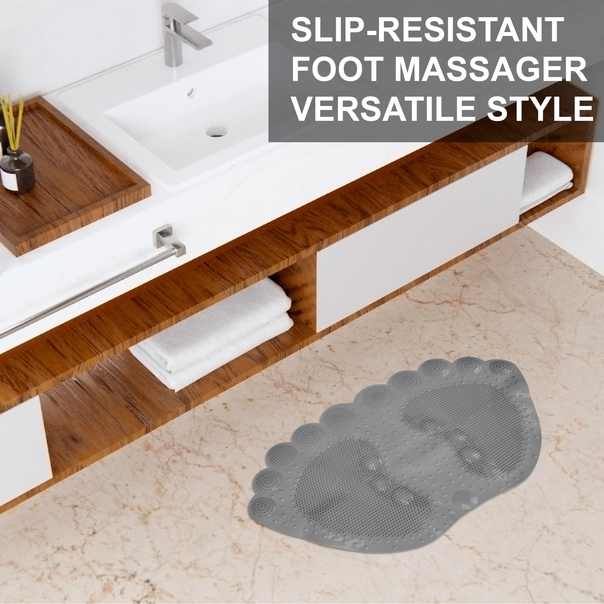 Kuber Industries Bath Mat  PVC Bathroom Mat  Shower Bath Mat  Foot Shape Bath Tub Mat  Foot Massager Mat  Anti-Skid Floor Mat  Shower Mat  Gray