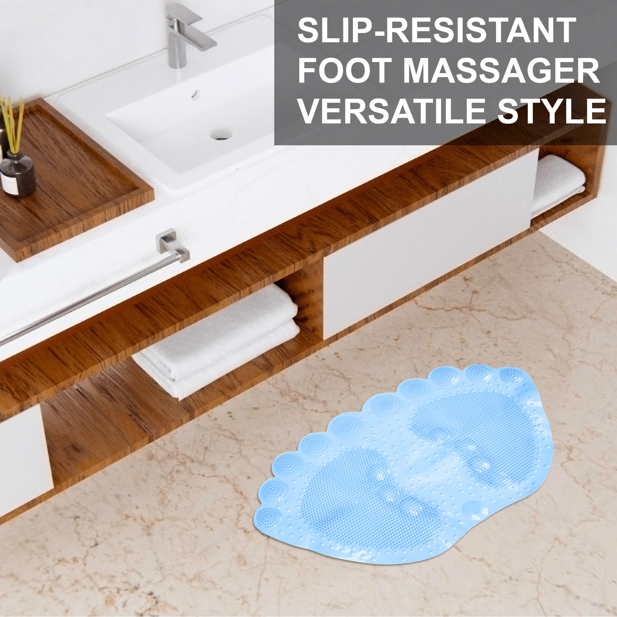 Kuber Industries Bath Mat  PVC Bathroom Mat  Shower Bath Mat  Foot Shape Bath Tub Mat  Foot Massager Mat  Anti-Skid Floor Mat  Shower Mat  Sky Blue