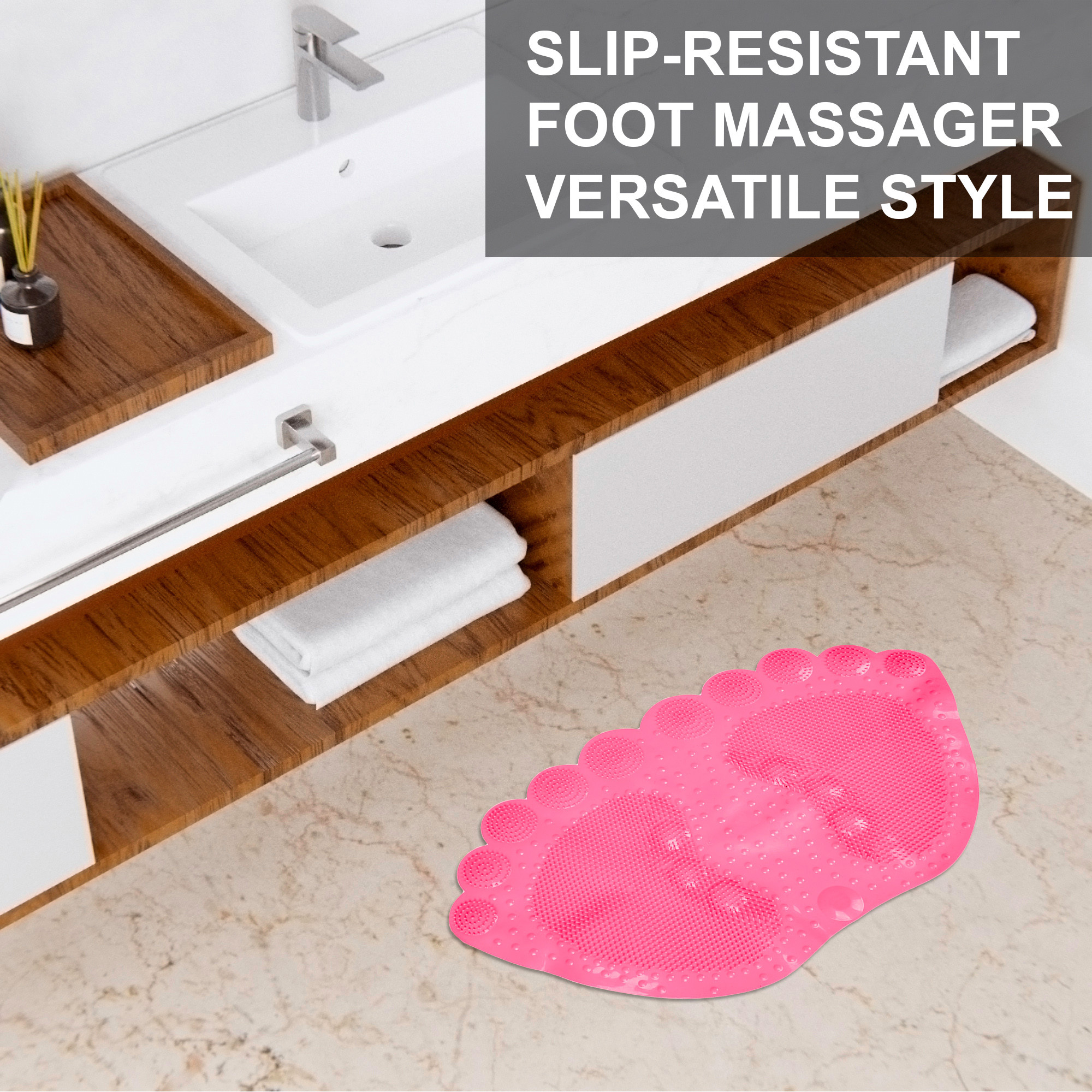 Kuber Industries Bath Mat  PVC Bathroom Mat  Shower Bath Mat  Foot Shape Bath Tub Mat  Foot Massager Mat  Anti-Skid Floor Mat  Shower Mat  Pink