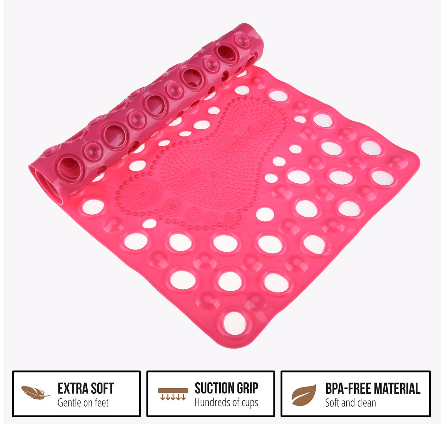 Kuber Industries Bath Mat  PVC Bathroom Mat  Shower Bath Mat  Hole Bath Tub Mat  Foot Massager Mat  Anti-Skid Shower Mat with Drain Holes  Pink