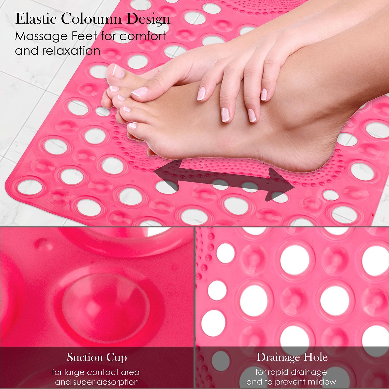 Kuber Industries Bath Mat  PVC Bathroom Mat  Shower Bath Mat  Hole Bath Tub Mat  Foot Massager Mat  Anti-Skid Shower Mat with Drain Holes  Pink